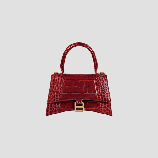 BALENCIAGA HOURGLASS SMALL HANDBAG CROCODILE EMBOSSED IN DARK RED  5935461LRGM6211