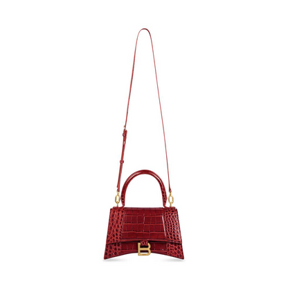 tổng thể túi BALENCIAGA HOURGLASS SMALL HANDBAG CROCODILE EMBOSSED IN DARK RED  5935461LRGM6211 