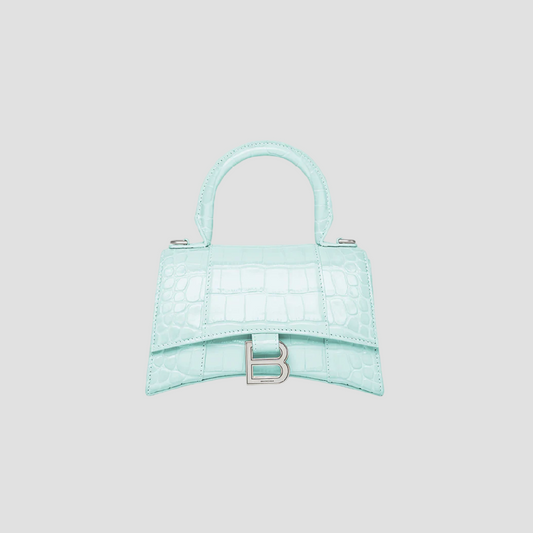 BALENCIAGA HOURGLASS XS CROCODILE-EMBOSSED BAG IN LIGHT BLUE 5928331LR6Y3914