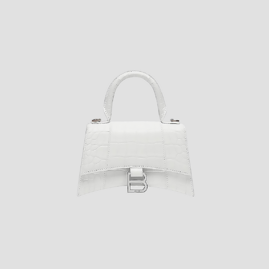 BALENCIAGA HOURGLASS XS HANDBAG CROCODILE EMBOSSED IN WHITE 5928331LR6Y9016