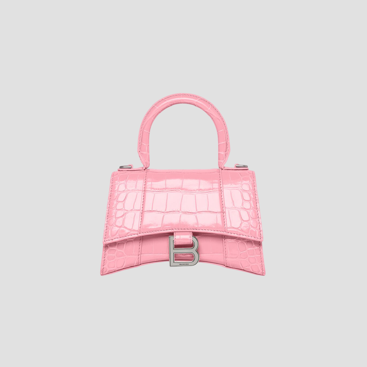 BALENCIAGA HOURGLASS XS HANDBAG CROCODILE EMBOSSED PINK 5928331LR6Y5812