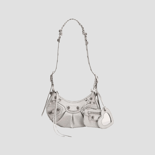 Balenciaga Le Cagole XS Shoulder Bag Glitter Silver FW23 671309210O98110