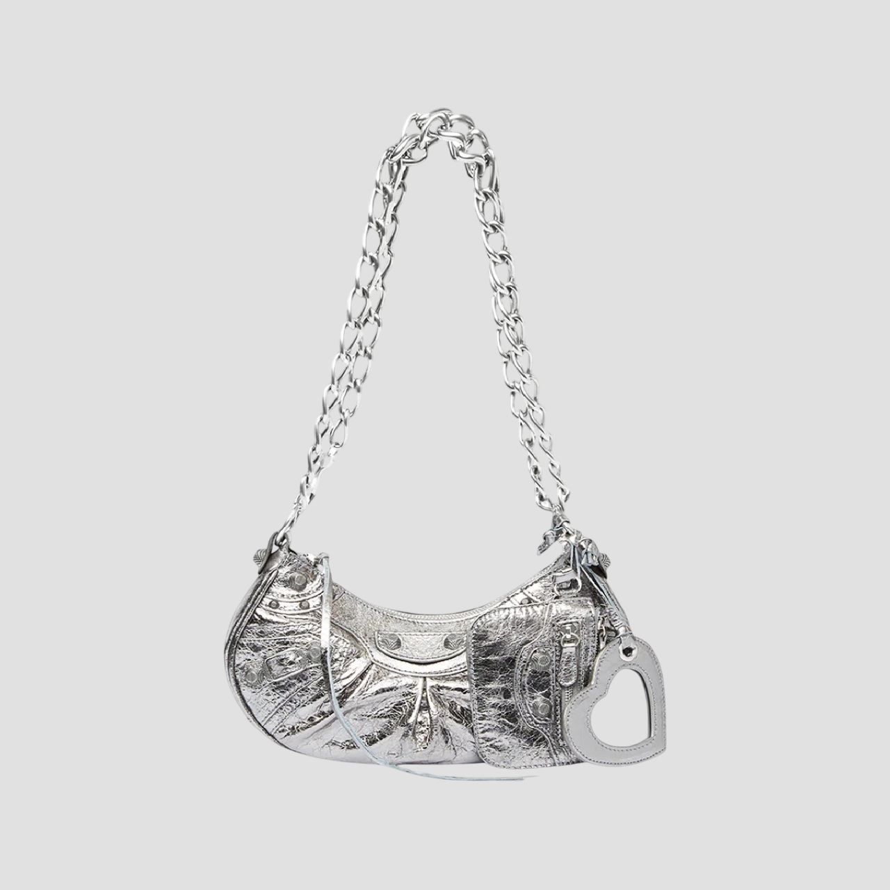 BALENCIAGA LE CAGOLE XS METALLIC-LEATHER SHOULDER BAG WITH CHAIN 7128130GT3Y8103