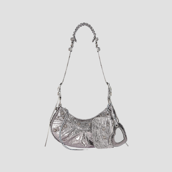 BALENCIAGA LE CAGOLE XS SHOULDER BAG METALLIZED SILVER 6713090GT3Y8103