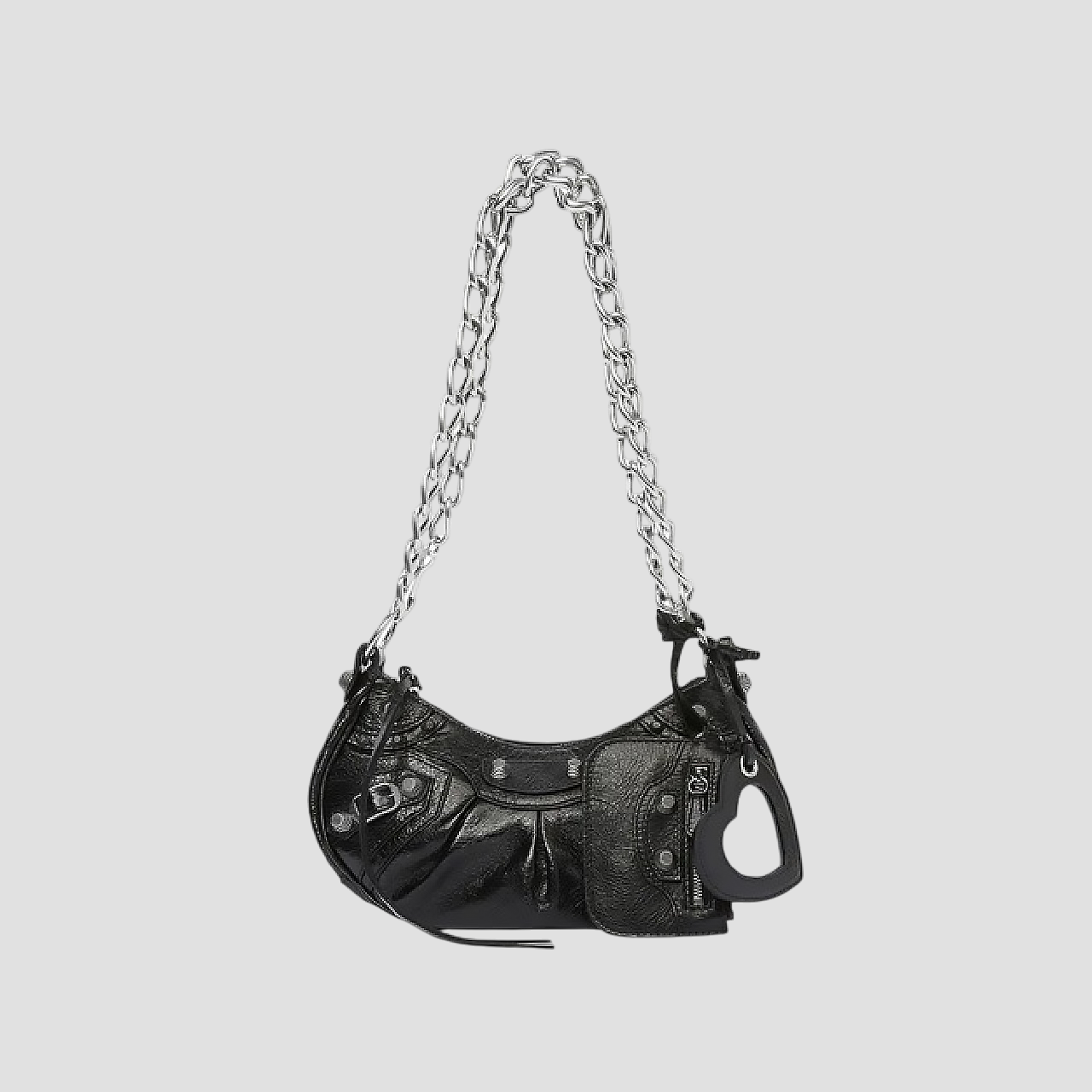 BALENCIAGA LE CAGOLE XS SHOULDER BAG WITH CHAIN IN BLACK 7128131VG9Y1000