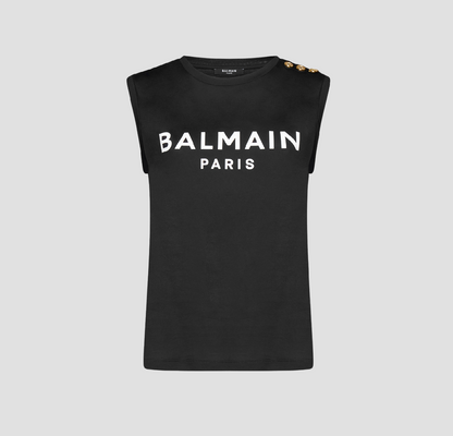 BALMAIN GOLD BUTTON SHOULDER TANK-TOP IN BLACK AF0ED000BB02 EAB