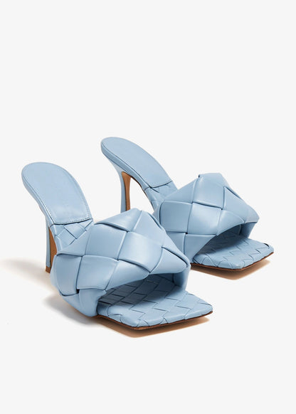 Pair of Bottega Veneta Lido Mule Pale Blue 608854VBSS04335 on a white background