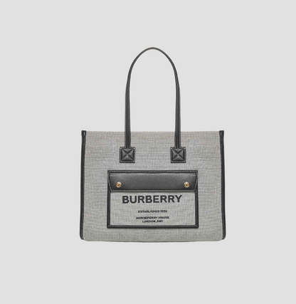 BURBERRY BAG CANVAS FREYA TOTE SMALL IN GREY/BLACK 8044137