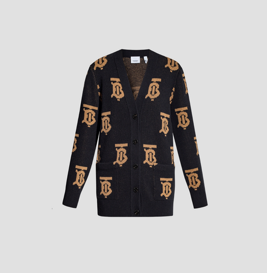 BURBERRY BLACK MONOGRAM WOOL CARDIGAN 8063209