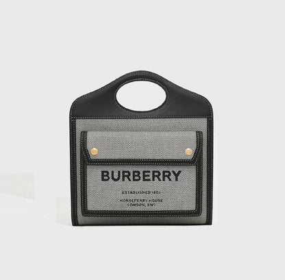 BURBERRY CANVAS TWO-TONE MINI POCKET BAG IN GREY/BLACK 8039363