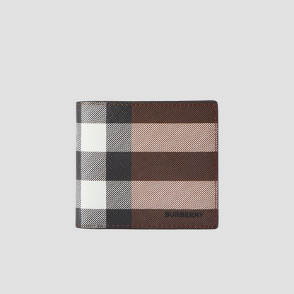 BURBERRY CHECK AND LEATHER BIFOLD WALLET IN DARK BIRCH BROWN 80527901