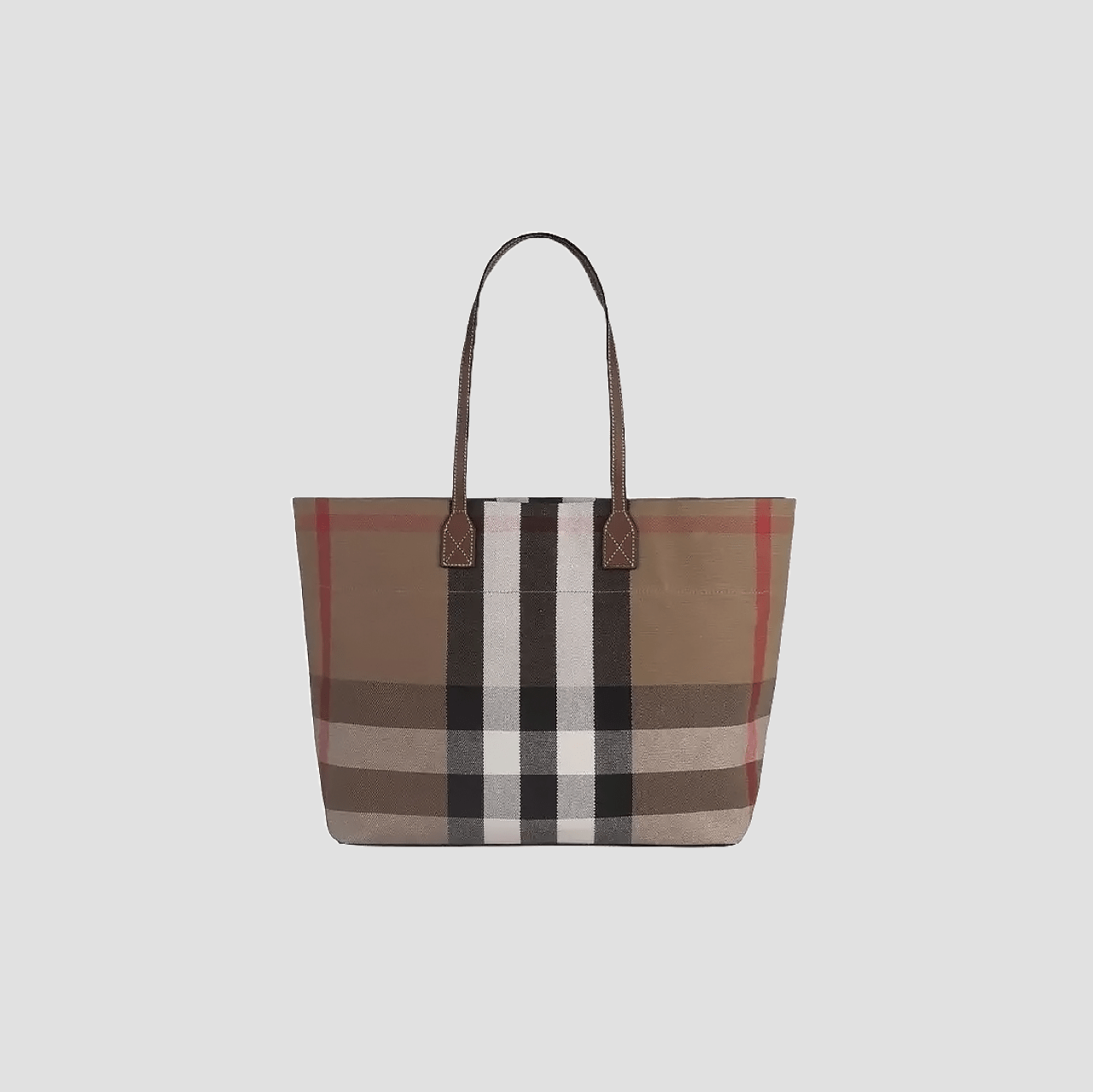 Burberry Check Canvas Medium London Tote Taupe Brown 8084047