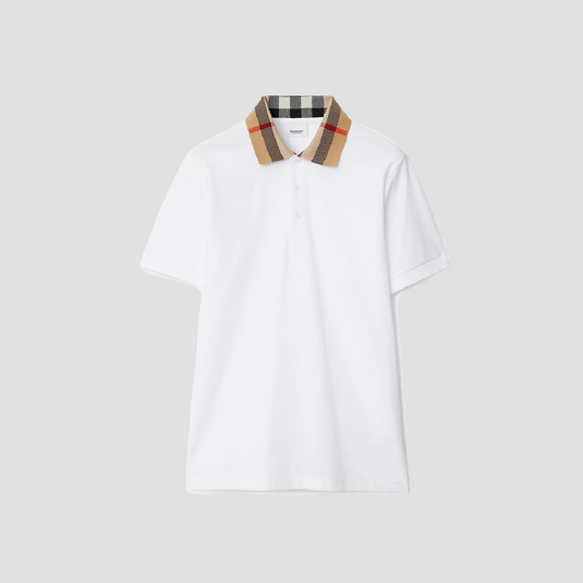 Burberry Check Collar Cotton Polo Shirt In White 80716211