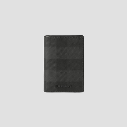 Burberry Check And Leather Folding Card Case In Charcoal 80701951