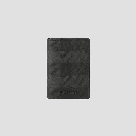 Burberry Check And Leather Folding Card Case In Charcoal 80701951