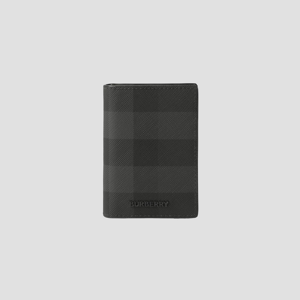 Burberry Check And Leather Folding Card Case In Charcoal 80701951