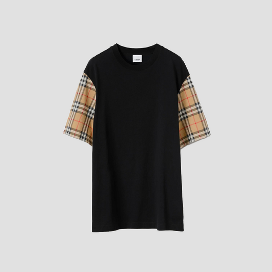 Burberry Check Sleeve Cotton T-Shirt In Black 80430571
