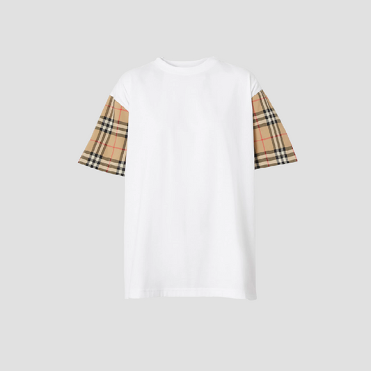 BURBERRY CHECKED POPLIN-TRIMMED COTTON-JERSEY T-SHIRT 8014896