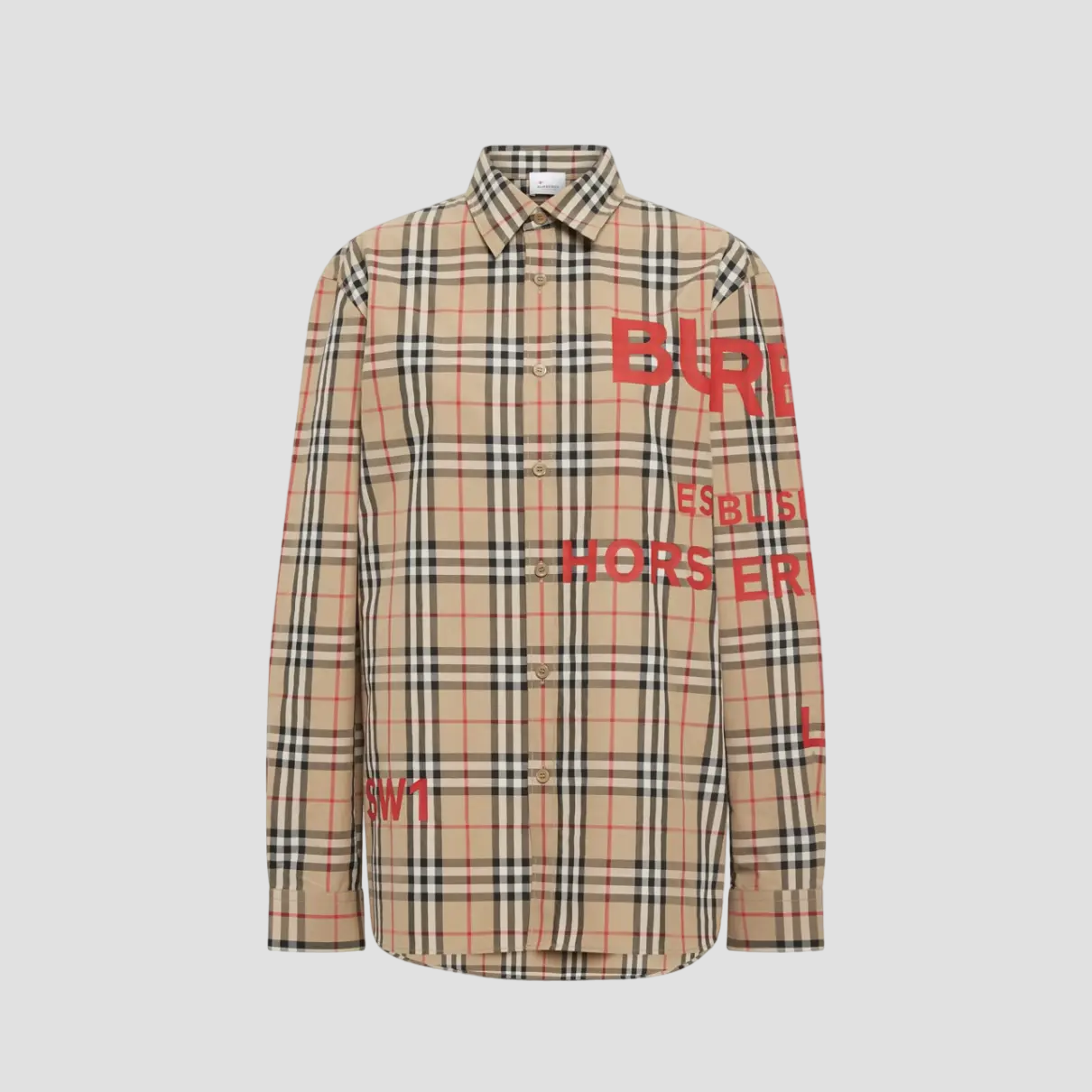 BURBERRY CHECKED RED LOGO PRINTED SHIRT IN BEIGE 8021789