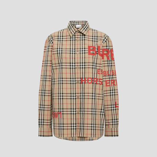 BURBERRY CHECKED RED LOGO PRINTED SHIRT IN BEIGE 8021789