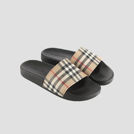 Burberry Checked Slides In Archive Beige 80569421