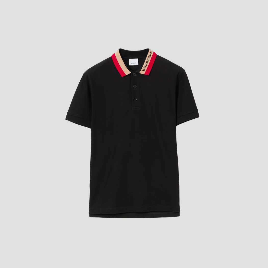 BURBERRY CONTRAST COLOR COTTON POLO IN BLACK 80392651