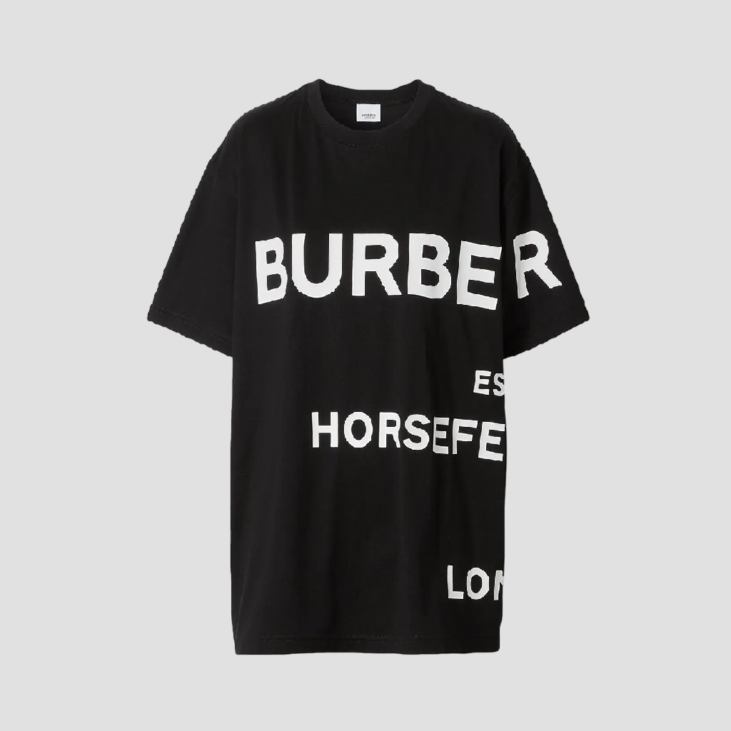Burberry Horseferry White Print Oversized T-Shirt In Black 8040694