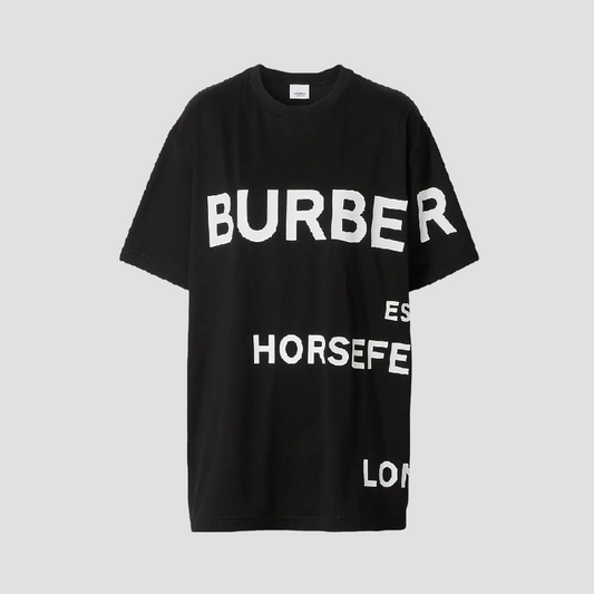 Burberry Horseferry White Print Oversized T-Shirt In Black 8040694