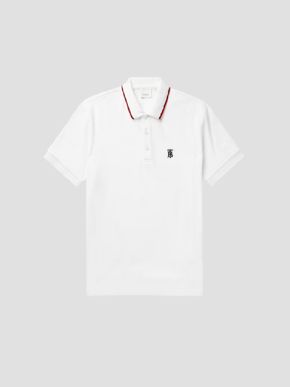 BURBERRY ICON STRIPE PLACKET COTTON PIQUÉ POLO SHIRT IN WHITE 8017004