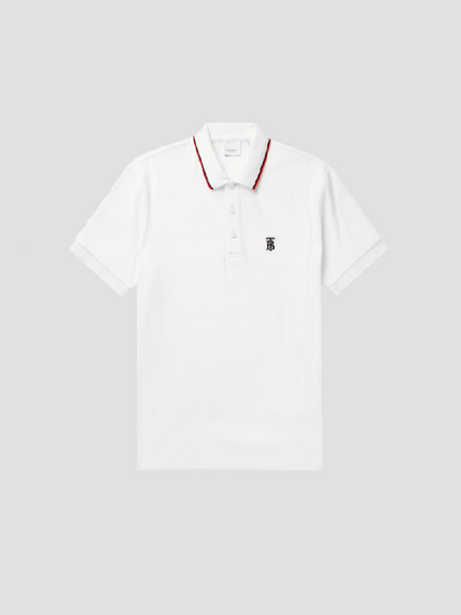 BURBERRY ICON STRIPE PLACKET COTTON PIQUÉ POLO SHIRT IN WHITE 8017004