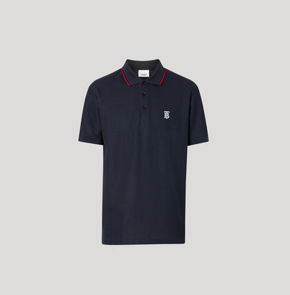 Burberry Icon Stripe Placket Cotton Piqué Polo Shirt Navy 8017007