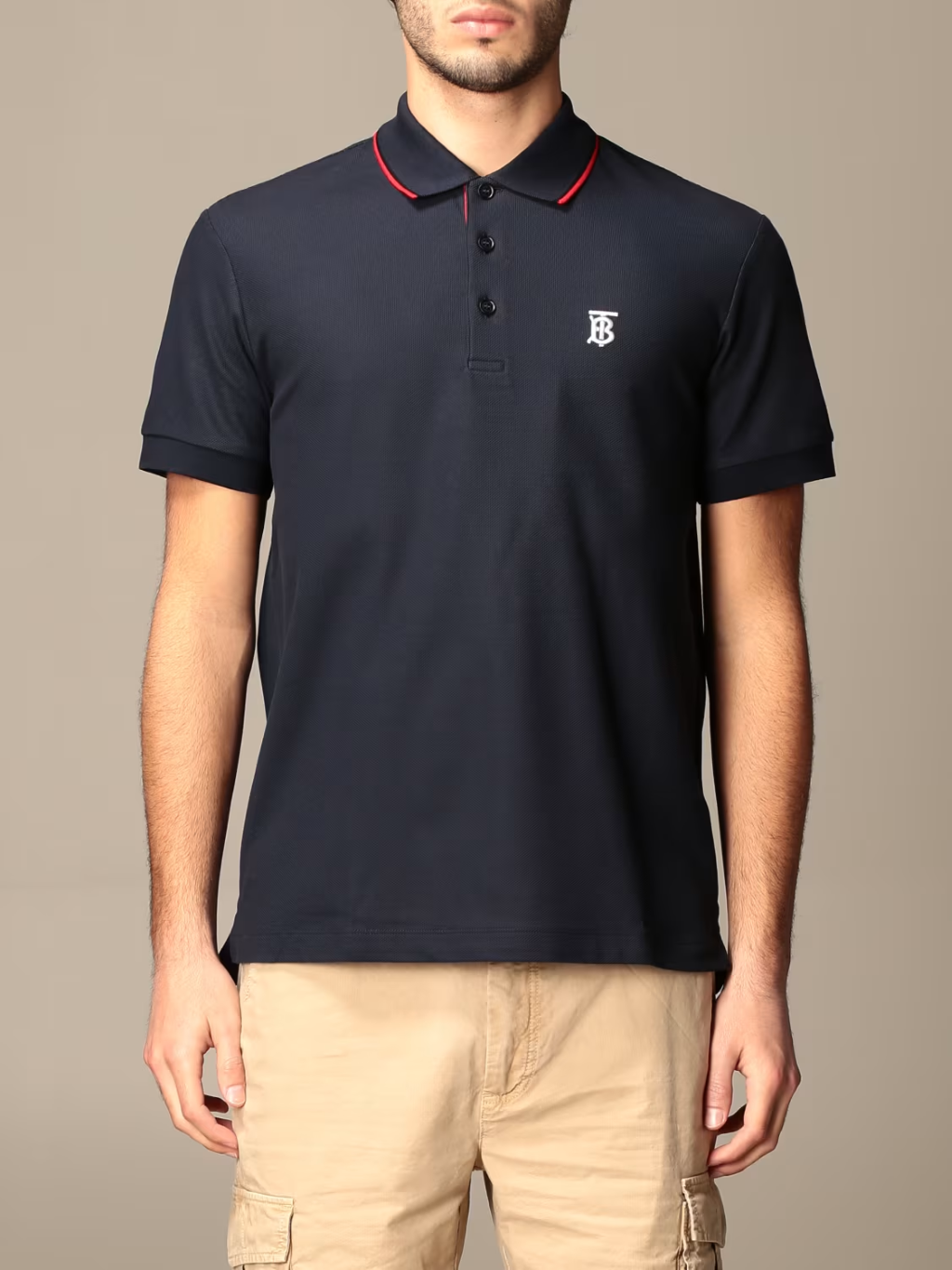 áo thun có cổ Burberry Icon Stripe Placket Cotton Piqué Polo Shirt Navy 8017007 authentic tại blankroom hà nội, việt nam