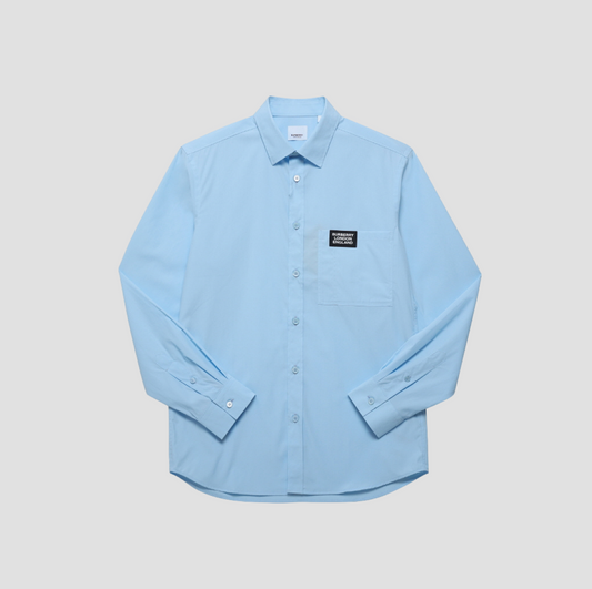 Burberry Logo Detail Stretch Cotton Poplin Shirts In Pale Blue 80218461