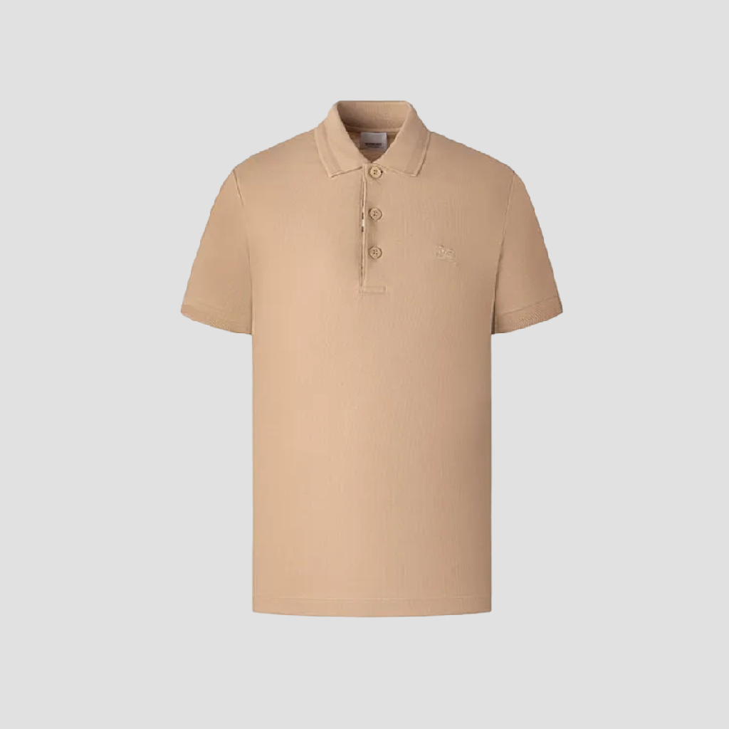 BURBERRY LOGO-EMBOIRDERED EQUESTRIAN KNIGHT POLO IN BEIGE 8078092