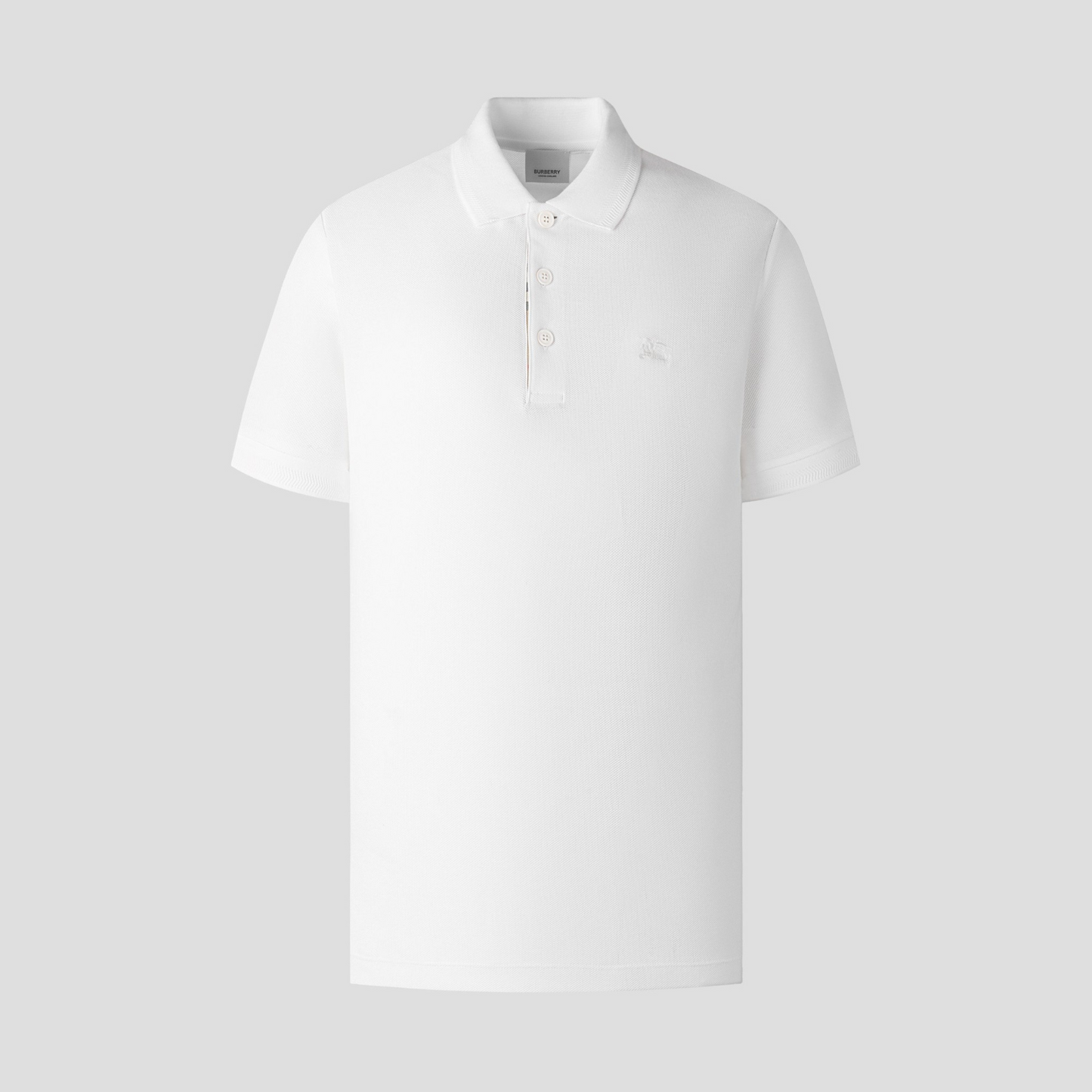 BURBERRY LOGO-EMBOIRDERED EQUESTRIAN KNIGHT POLO IN WHITE 8078094