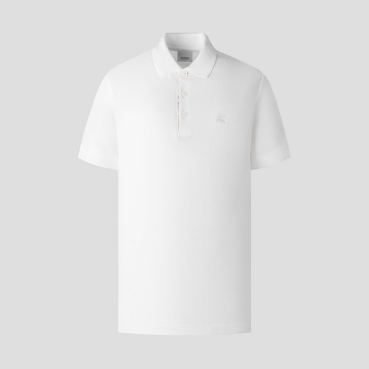 BURBERRY LOGO-EMBOIRDERED EQUESTRIAN KNIGHT POLO IN WHITE 8078094