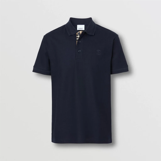 BURBERRY LOGO-EMBOIRED CIRCLE BT COTTON POLO IN NAVY 8055227