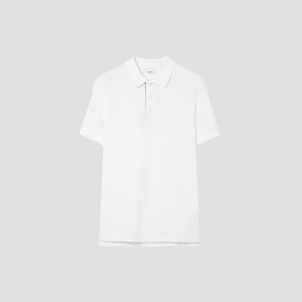 BURBERRY LOGO-EMBOIRED CIRCLE BT COTTON POLO IN WHITE 8014005