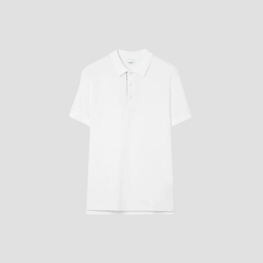 BURBERRY LOGO-EMBOIRED CIRCLE BT COTTON POLO IN WHITE 8014005
