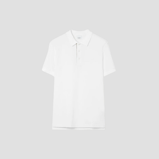 BURBERRY LOGO-EMBOIRED CIRCLE BT COTTON POLO IN WHITE 80140051