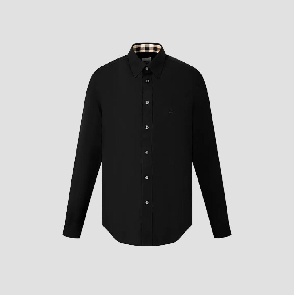 BURBERRY LOGO EQUESTRIAN KNIGH LONG SLEEVE SHIRT IN BLACK 8066763