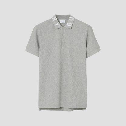 BURBERRY LOGO INTARSIA COTTON PIQUÉ POLO SHIRT IN GREY 8013501