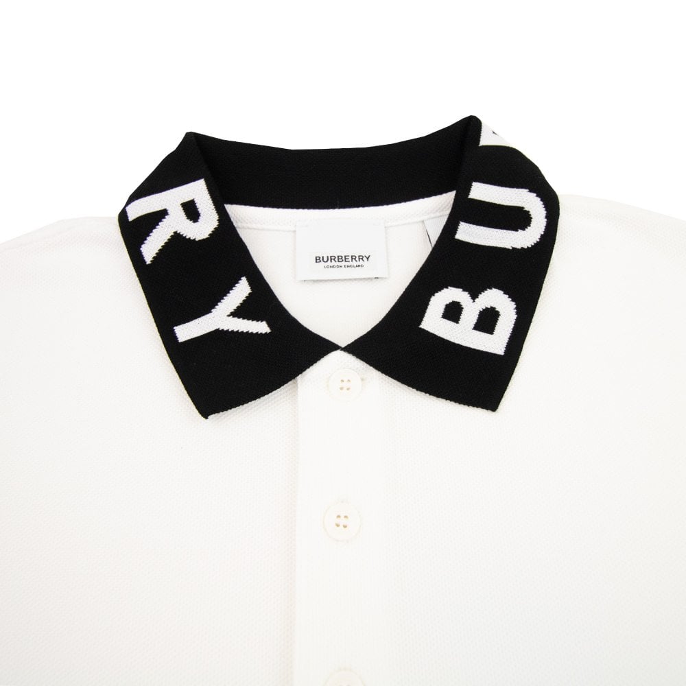 BURBERRY LOGO INTARSIA COTTON PIQUÉ POLO SHIRT IN WHITE 8067537