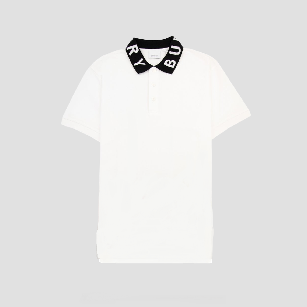 BURBERRY LOGO INTARSIA COTTON PIQUÉ POLO SHIRT IN WHITE 8067537