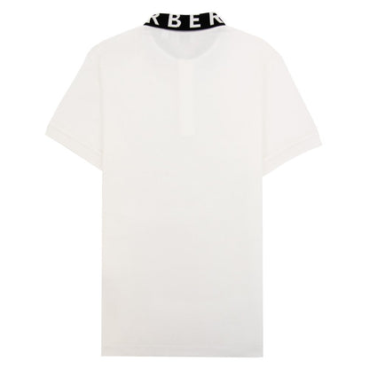 BURBERRY LOGO INTARSIA COTTON PIQUÉ POLO SHIRT IN WHITE 8067537