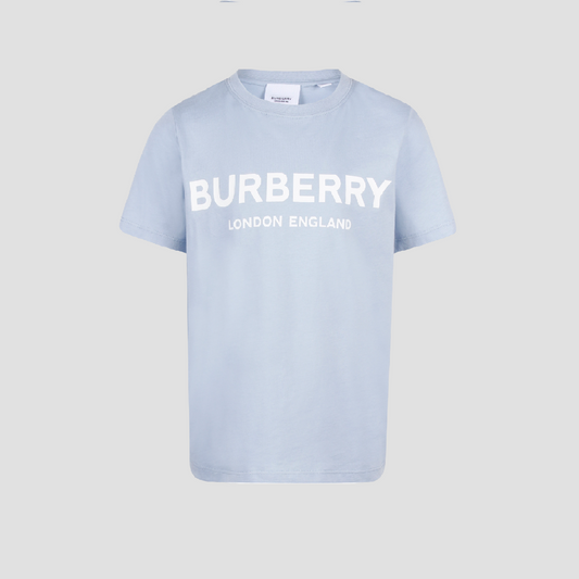 BURBERRY LOGO PRINTED T-SHIRT IN PALE BLUE & WHITE 8039660