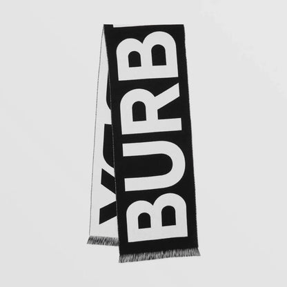 BURBERRY LOGO WOOL JACQUARD SCARF IN BLACK BLANK ROOM