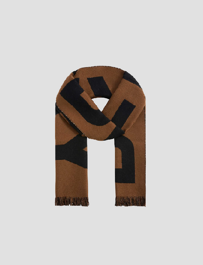 BURBERRY LOGO WOOL JACQUARD SCARF IN DARK BIRCH BROWN/BLACK 8063047