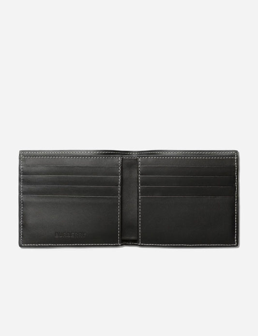 Open Burberry Navy Check Dark Charcoal Bi-fold Wallet