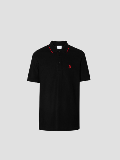 BURBERRY RED ICON STRIPE PLACKET PIQUÉ POLO SHIRT BLACK 8017003